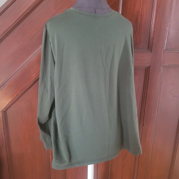 Lands End Mens Flex Jersey Olive Green V-Neck Long Sleeve T-Shirt 2XLT Relaxed F - Picture 2 of 4